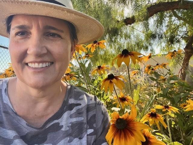 In the sunflowers